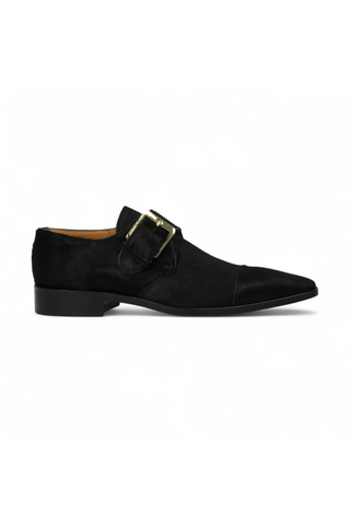 Lowe Valentini Designer Black Pony Gold-Plated Monk-Straps Loafers (LDM01)-AmbrogioShoes