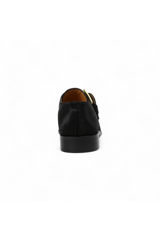 Lowe Valentini Designer Black Pony Gold-Plated Monk-Straps Loafers (LDM01)-AmbrogioShoes