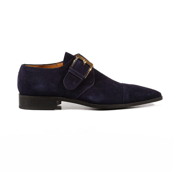 Lowe Valentini Designer Mens Shoes Navy Suede Gold-Plated Monk-Straps Loafers (LDM04)-AmbrogioShoes