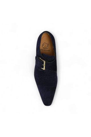Lowe Valentini Designer Navy Suede Gold-Plated Monk-Straps Loafers (LDM04)-AmbrogioShoes