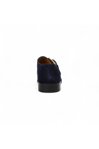 Lowe Valentini Designer Navy Suede Gold-Plated Monk-Straps Loafers (LDM04)-AmbrogioShoes