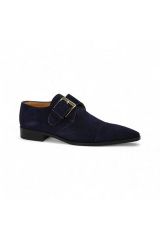 Lowe Valentini Designer Navy Suede Gold-Plated Monk-Straps Loafers (LDM04)