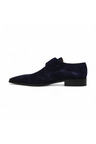 Lowe Valentini Designer Navy Suede Gold-Plated Monk-Straps Loafers (LDM04)