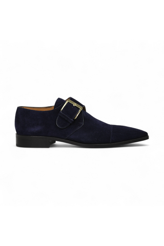 Lowe Valentini Designer Navy Suede Gold-Plated Monk-Straps Loafers (LDM04)
