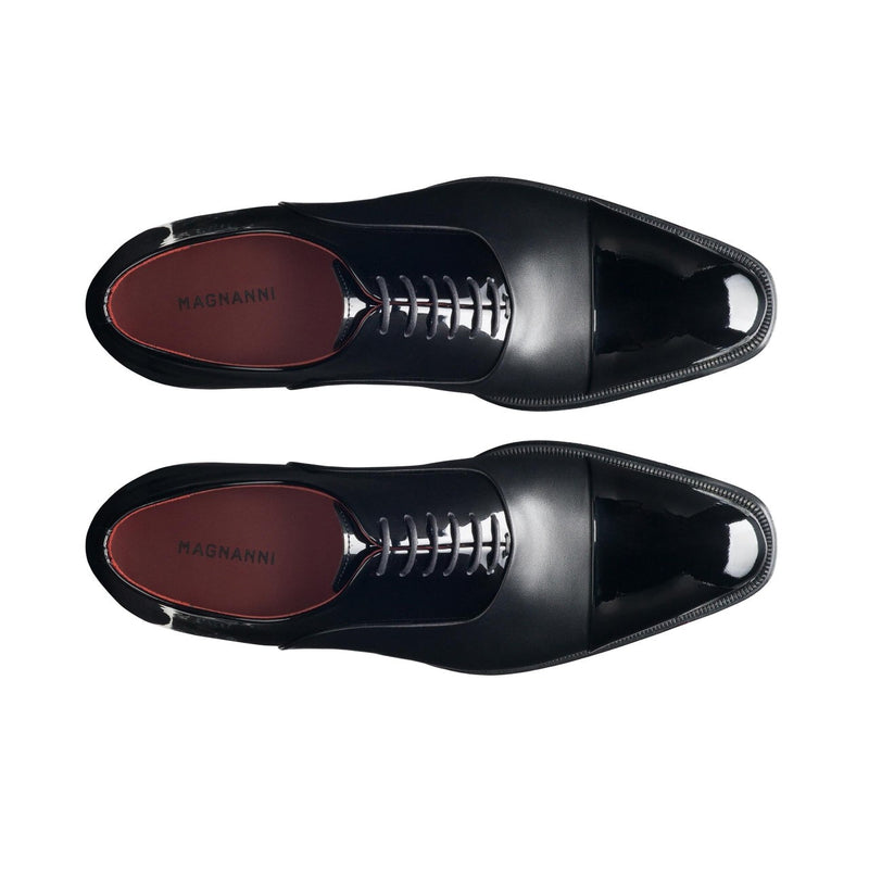 Magnanni 13880 Cesar Men's Shoes Black Patent / Nappa Leather Cap-Toe Oxfords (MAGS1003)-AmbrogioShoes