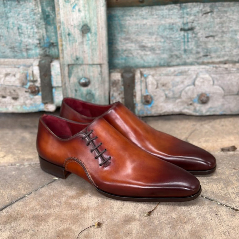 Magnanni 15024 Abrahan Men's Shoes Cognac Calf-Skin Leather Whole-Cut Oxfords (MAGS1135)-AmbrogioShoes