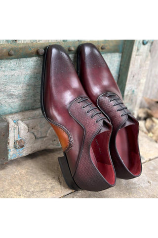 Magnanni 20120 Sanchez II Burgundy Grabado Embossed / Calf-Skin Leather Oxfords (MAGS1134)-AmbrogioShoes