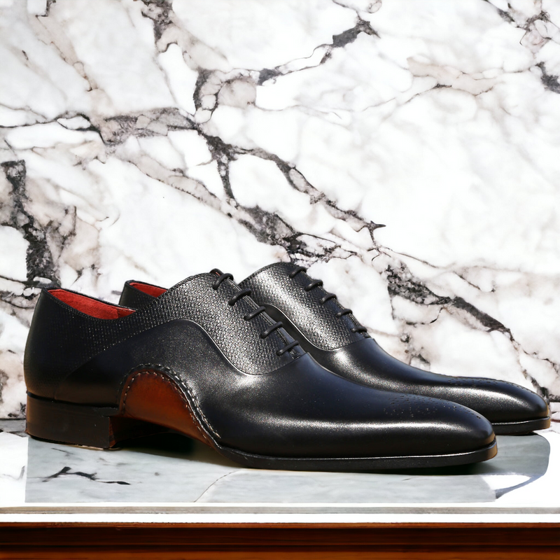 Magnanni 20120 Sanchez II Men's Shoes Black Grabado Print / Calf-Skin Leather Oxfords (MAGS1122)-AmbrogioShoes