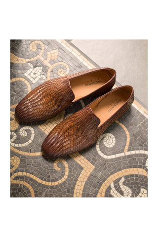 Magnanni 22702 Herrera Brown Woven Leather Slip-On Loafers (MAGS1009)-AmbrogioShoes