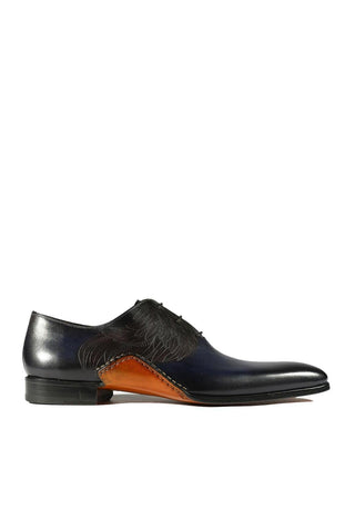 Magnanni Navy & Gray Patina Whole-Cut Leather Oxfords Experience the – AmbrogioShoes