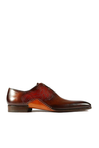 Magnanni 24133 Tobacco & Red Patina Leather Whole-cut Oxfords (MAGS1094)
