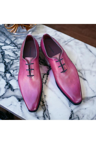 Magnanni 24140 Flamenco Pink Patina Leather Whole-Cut Oxfords (MAGS1096)-AmbrogioShoes