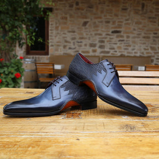 Magnanni 24834 Hayos Men's Shoes Navy Laser Print / Calf-Skin Leather Derby (MAGS1133)-AmbrogioShoes