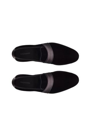 Magnanni Jenaro Black Velvet / Satin Formal Loafers (MAGS1083)-AmbrogioShoes