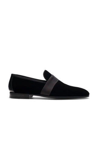 Magnanni Jenaro Black Velvet / Satin Formal Loafers (MAGS1083)