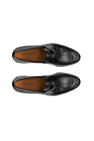 Magnanni Vicente 23257 Black Genuine Lizard Classic Penny Loafers (MAGS1102)-AmbrogioShoes