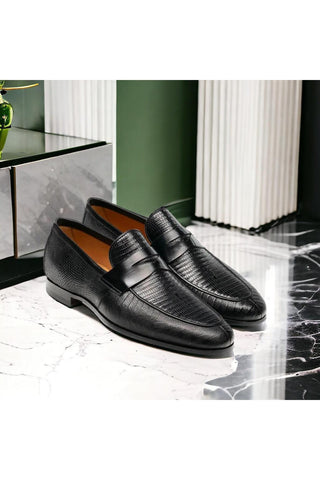 Magnanni Vicente 23257 Black Genuine Lizard Skin Classic Penny Loafers (MAGS1102)-AmbrogioShoes