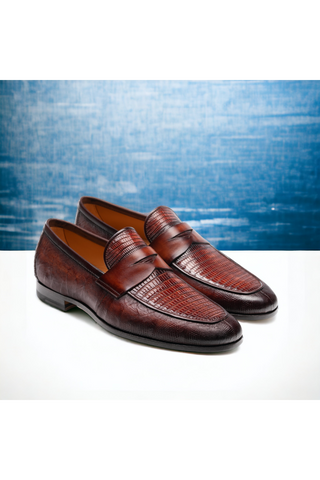 Magnanni Vicente 23257 Cognac Genuine Lizard Skin Classic Penny Loafers (MAGS1101)-AmbrogioShoes