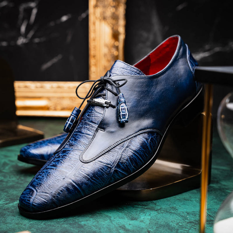 Marco Di Milano ANZIO Exotic Alligator & Calfskin Leather Blue Oxfords (MDM1037)-AmbrogioShoes