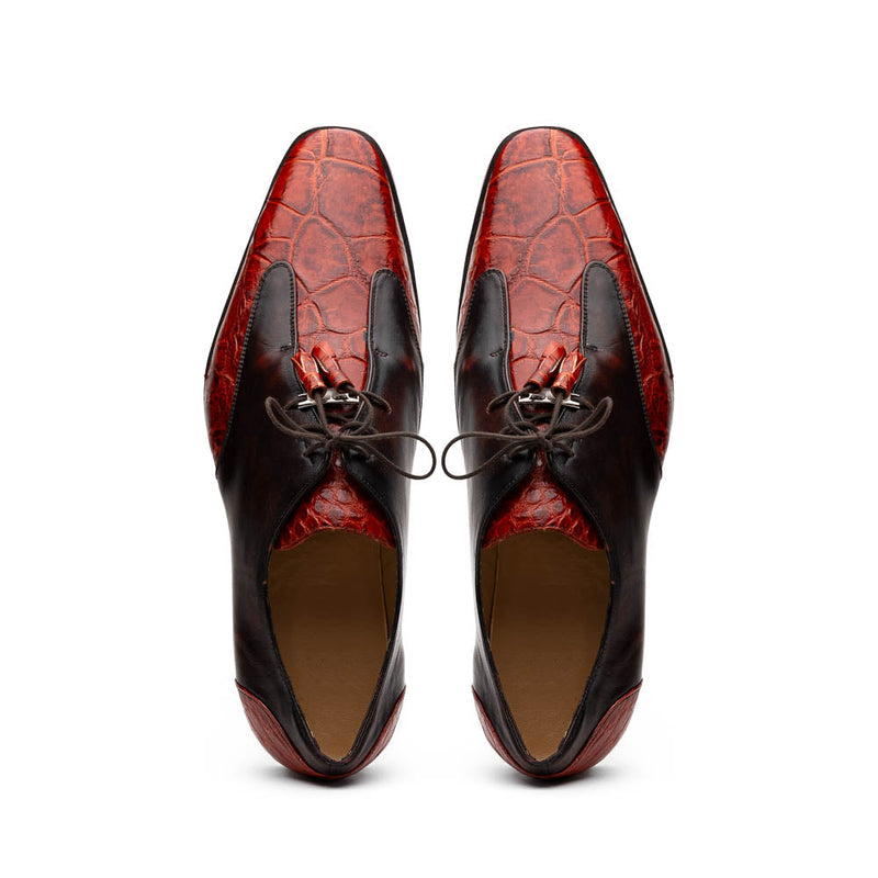 Marco Di Milano ANZIO Exotic Alligator & Calfskin Leather Cognac Oxfords (MDM1038)-AmbrogioShoes