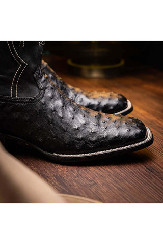 Marco Di Milano Alabama Black Exotic Ostrich Skin Cowboy Boot (MDM1223)-AmbrogioShoes
