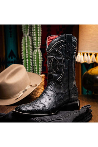 Marco Di Milano Alabama Black Exotic Ostrich Skin Cowboy Boot (MDM1223)-AmbrogioShoes