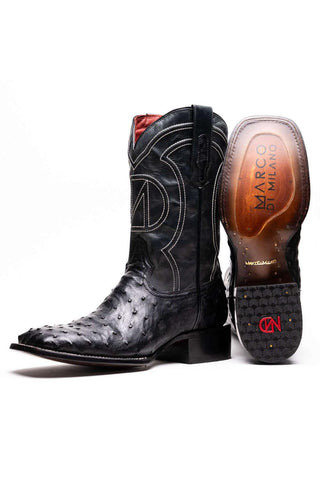 Marco Di Milano Alabama Black Exotic Ostrich Skin Cowboy Boot (MDM1223)-AmbrogioShoes