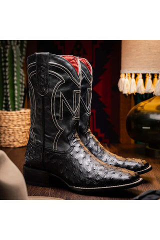 Marco Di Milano Alabama Black Exotic Ostrich Skin Cowboy Boot (MDM1223)-AmbrogioShoes