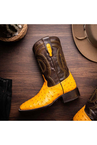 Marco Di Milano Alabama Buttercup Exotic Ostrich Skin Cowboy Boot (MDM1225)-AmbrogioShoes