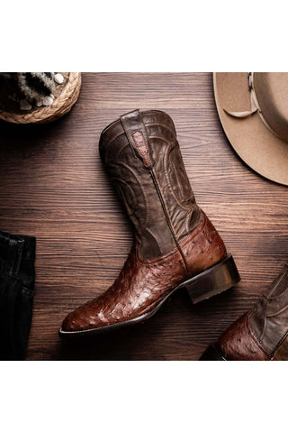 Marco Di Milano Alabama Kango Tabac Exotic Ostrich Skin Cowboy Boot (MDM1221)-AmbrogioShoes
