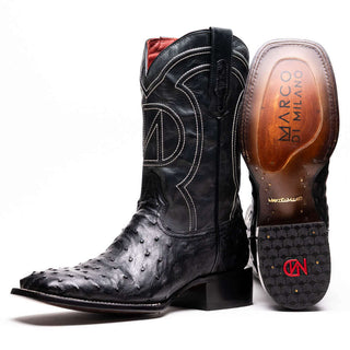 Marco Di Milano Alabama Men's Shoes Black Exotic Ostrich Skin Cowboy Boot (MDM1223)-AmbrogioShoes