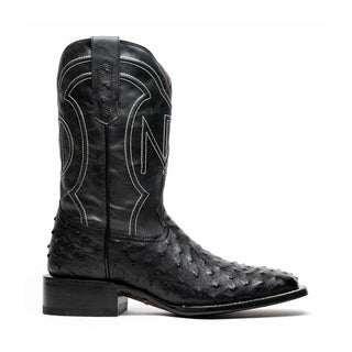 Marco Di Milano Alabama Men's Shoes Black Exotic Ostrich Skin Cowboy Boot (MDM1223)-AmbrogioShoes