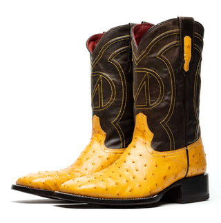 Marco Di Milano Alabama Men's Shoes Buttercup Exotic Ostrich Skin Cowboy Boot (MDM1225)-AmbrogioShoes