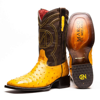 Marco Di Milano Alabama Men's Shoes Buttercup Exotic Ostrich Skin Cowboy Boot (MDM1225)-AmbrogioShoes