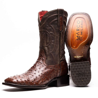 Marco Di Milano Alabama Men's Shoes Kango Tabac Exotic Ostrich Skin Cowboy Boot (MDM1221)-AmbrogioShoes