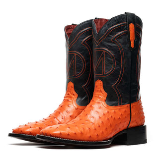 Marco Di Milano Alabama Men's Shoes Orange Exotic Ostrich Skin Cowboy Boot (MDM1224)-AmbrogioShoes