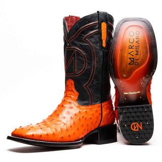 Marco Di Milano Alabama Men's Shoes Orange Exotic Ostrich Skin Cowboy Boot (MDM1224)-AmbrogioShoes