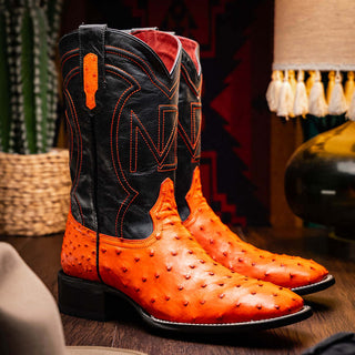 Marco Di Milano Alabama Men's Shoes Orange Exotic Ostrich Skin Cowboy Boot (MDM1224)-AmbrogioShoes