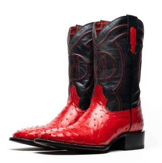 Marco Di Milano Alabama Men's Shoes Red Exotic Ostrich Skin Cowboy Boot (MDM1222)-AmbrogioShoes