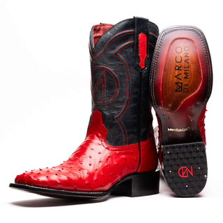 Marco Di Milano Alabama Men's Shoes Red Exotic Ostrich Skin Cowboy Boot (MDM1222)-AmbrogioShoes