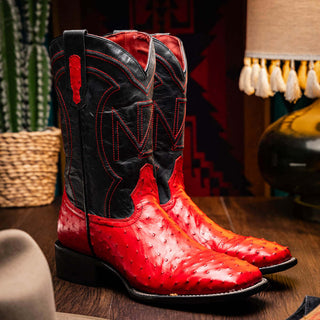 Marco Di Milano Alabama Men's Shoes Red Exotic Ostrich Skin Cowboy Boot (MDM1222)-AmbrogioShoes