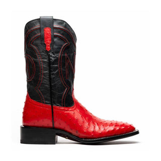 Marco Di Milano Alabama Men's Shoes Red Exotic Ostrich Skin Cowboy Boot (MDM1222)-AmbrogioShoes