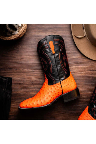 Marco Di Milano Alabama Orange Exotic Ostrich Skin Cowboy Boot (MDM1224)-AmbrogioShoes