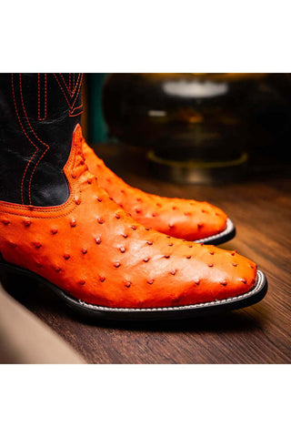 Marco Di Milano Alabama Orange Exotic Ostrich Skin Cowboy Boot (MDM1224)-AmbrogioShoes