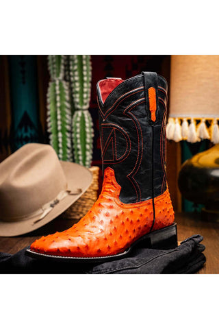Marco Di Milano Alabama Orange Exotic Ostrich Skin Cowboy Boot (MDM1224)-AmbrogioShoes