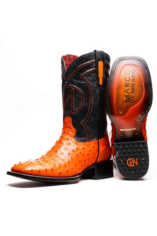 Marco Di Milano Alabama Orange Exotic Ostrich Skin Cowboy Boot (MDM1224)-AmbrogioShoes