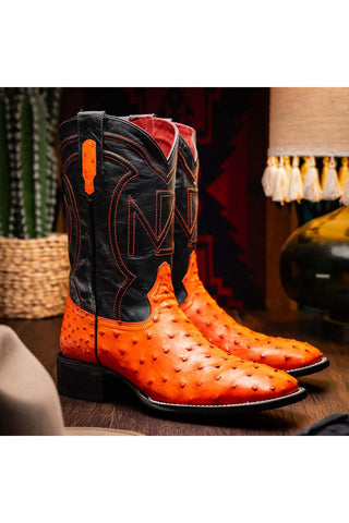 Marco Di Milano Alabama Orange Exotic Ostrich Skin Cowboy Boot (MDM1224)-AmbrogioShoes