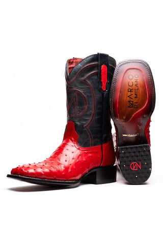 Marco Di Milano Alabama Red Exotic Ostrich Skin Cowboy Boot (MDM1222)-AmbrogioShoes