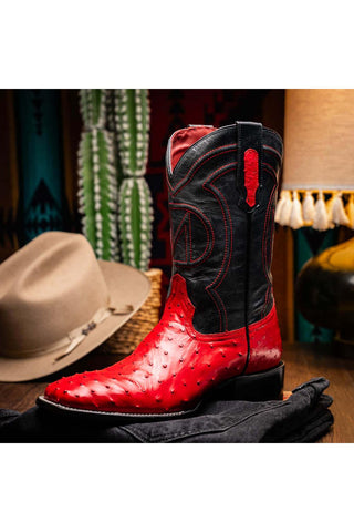 Marco Di Milano Alabama Red Exotic Ostrich Skin Cowboy Boot (MDM1222)-AmbrogioShoes