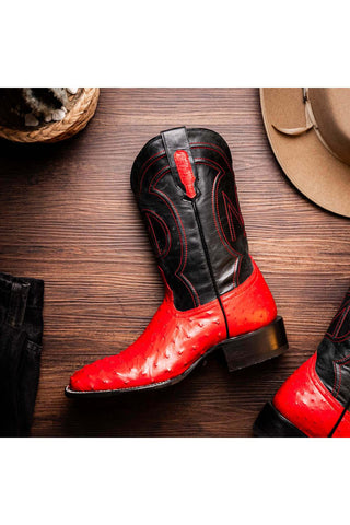 Marco Di Milano Alabama Red Exotic Ostrich Skin Cowboy Boot (MDM1222)-AmbrogioShoes